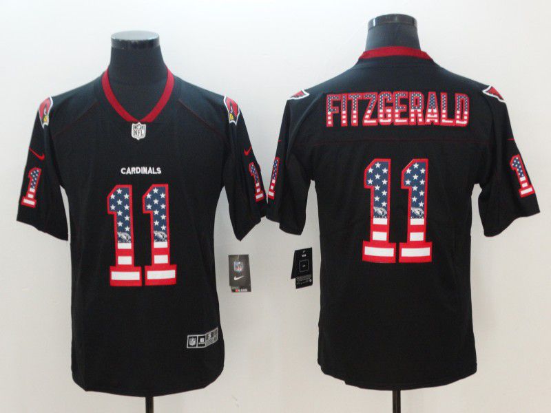 Men Arizona Cardinals 11 Fitzgerald Nike USA Flag Fashion Black Color Rush Limited NFL Jerseys